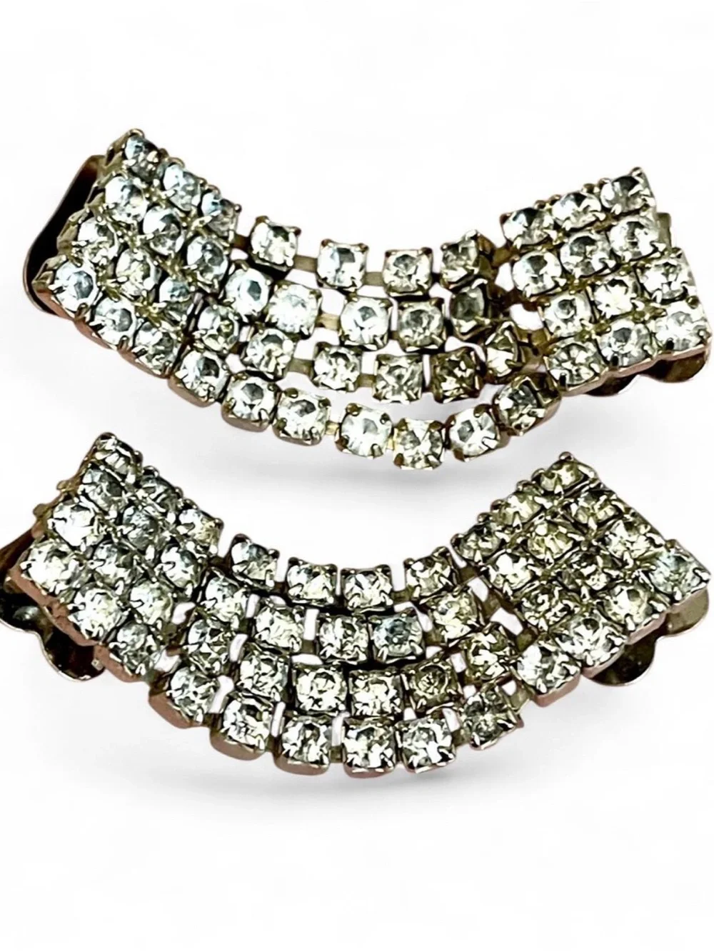 Vintage 1950s Rhinestone Shoe Clips Crystal Swag Old Hollywood Glam Art Deco EUC
